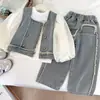 Conjunto de Mezclilla para Niña 2026 Primavera y Otoño Nuevo Chaleco de Mezclilla + Jeans Camiseta Básica de Manga Larga para Bebé Niña