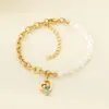Joias da Moda Presente de Dia das Mães Pingente Personalizado em Formato de Coração com Vários Estilos Corrente em Formato de O com Contas Pulseira de Aço Titânio Emendada