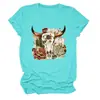 Camiseta redonda de manga corta para mujer, de moda y única, con diseño de calavera, cabeza de toro, floral, suculentas, estilo europeo y americano, del sitio independiente Amazon Wish