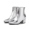 Zapatos de mujer para comercio exterior, nuevos modelos de otoño e invierno, punta fina, cremallera lateral, cálidos, tacón grueso, estilizan, versátiles, botines cortos simples para mujer, talla grande