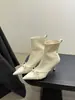 Botas elásticas de tacón de aguja con punta fina estilo coreano, botas de moda ajustadas para mujer con lazo, botines de moda versátiles de tacón alto 2026