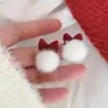 Brincos Festivos de Veludo Vermelho com Laço para Mulheres, Doces e Elegantes Brincos Longos com Franjas Florais para Outono e Inverno