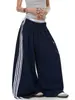 Calça de moletom reta com retalhos listrados atléticos retrô estilo rua americano para mulheres, calça atlética larga e casual para dançar