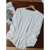 Início do outono, mistura de algodão de alta qualidade, tricô torcido de um lado, barra assimétrica, camiseta casual confortável e justa