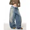 Jeans Anchos Desgastados Estilo Retro Americano con un Diseño Único para Mujer, Nuevo Estilo de Verano, Corte Holgado, Adelgazantes, Pantalones Anchos de Pierna Larga hasta el Suelo