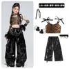 Conjunto de jazz para niñas, conjunto de disfraz de danza de lentejuelas con estampado de leopardo corto, elegante conjunto de jazz para actuación para niñas