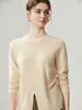 Abertura lateral ~ Suéter de cachemir con cuello redondo Otoño/Invierno 2026 Para mujer Color liso Prenda base Estilo elegante Suéter cálido