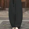 Calça de Linho de Algodão Retrô Cintura Alta Pantalona Feminina Verão Artística Cor Sólida Emagrecedora Algodão Linho Casual Solta Para o Trabalho Drapê Calça Longa