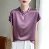 Nova Camiseta Feminina Estilo Chinês 2026 Primavera/Verão Novo Estilo Nacional Botões Textura de Cetim Sedoso Design Manga Curta