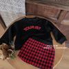 Gran Venta No Reembolsable y No Intercambiable [Pide con Racionalidad] Sudadera de Manga Larga Estampada para Niña + Falda de Lana Patrón Príncipe de Gales