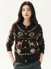 Cárdigan de punto jacquard de reno y cachemira con botones, suéter de punto Fair Isle de manga larga con cuello redondo para mujer, prenda exterior en capas para invierno