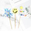 Ins oso de dibujos animados coreano cara sonriente expresión flor borla bandera tarjeta de papel decoración de pastel para hornear tarjeta enchufe
