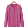 Suéter fino de primavera y otoño para mujeres de mediana edad y mayores, cárdigan de punto con bordado, manga larga, nuevo estilo para abuelas rellenitas, ropa de otoño para mujeres