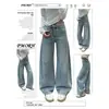 Jeans de Dobladillo Curvo Estilo Retro Americano para Mujer Verano Diseño Delgado Sentido del Diseño Talla Grande MM Gordita Pantalones de Pierna Ancha Recta Adelgazantes Relajados
