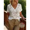 AliExpress cross-border novos tops de verão 2026 em estoque, dropshipping de peça única, casual com decote V vazado de manga curta