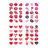 Pegatinas de Tatuaje Labial Nuevas para el Día de San Valentín Transfronterizas para Hombres y Mujeres Parejas Huellas Labiales Labios Rojos Corazón Beso Pegatinas de Tatuaje Temporales