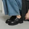 Sapatos jk de Couro com Solado Grosso Estilo Britânico 2026 com Salto Médio, Bico Redondo, Fivela, Couro Genuíno, Forrados com Lã, Sapatos de Corte Profundo para Mulheres
