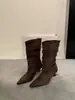 Novas botas de equitação de cano médio para mulheres 2026, estilo fino para primavera e outono, salto agulha, bico fino, botas curtas, efeito emagrecedor, botas Martin de salto alto e botas de tornozelo