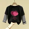 Camiseta de dibujos animados casual de otoño estilo coreano para niños, camiseta básica elegante de algodón puro para primavera y otoño, manga larga para niñas