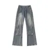 Jeans Acampanados para Hombre Estilo Retro Americano Lavado con Bigotes Unisex Sueltos Acampanados de Mezclilla Casual Pantalones Largos Modernos