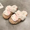 Pantuflas de algodón KT para uso en casa, interior y exterior, con diseño de lazo, cálidas, tejidas, temática de gato, invierno, antideslizantes, peludas y lindas para mujer