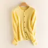 Cardigan Feminino Macio e Amigo da Pele, Gola Redonda, Trançado Retrô, Pequeno em Cashmere, Cor Sólida, Camada Base de Tricô, Peça de Outono/Primavera