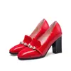 Zapatos de moda de cadena metálica con pedrería, punta redonda, boca poco profunda, de una sola capa, tacones altos gruesos, tallas 31-48, zapatos de comercio exterior