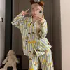 Yunduo Algodón Otoño 2025 Pijama de Mujer Pantalón de Manga Larga Cárdigan Solapa Pijama Traje Casual de Mujer Ropa para el Hogar