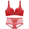 Conjunto de Lencería Roja para Mujer, Novia de Boda, Año del Buey del Zodiaco, Sujetador Push-Up Grueso sin Cable, Tallas Grandes, Estilo Delgado