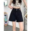 Shorts jeans de cintura alta para mulheres Verão fino 2024 Novo plus size gordinha menina emagrecimento pequeno em forma de A perna larga Hot Pants