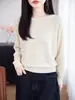 Suéter de Punto Redondo de Lana Fina Nuevo Otoño/Invierno 2026 Manga Larga para Mujer Color Sólido Hueco Holgado Jersey Camisa Base