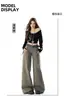Primavera de 2026 Novo Jeans Casual Lavado de Lona com Pérolas Estilo Americano Cintura Baixa Emagrecedor Solto Wide Leg Casual