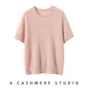 Inverno 2026 Novo Estilo 100% Caxemira Gola Redonda Tricô Manga Curta Feminino Tricô Trançado Fio Metálico Cor Sólida Suéter de Caxemira