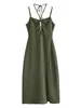 Vestido de Moda Femenina 2026 Estilo Bohemio Transfronterizo Europeo y Americano con Escote Halter de Tirantes, Longitud Media y Abertura