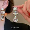 Pendientes de Plata Aguja Diamante Cuadrado Gota de Agua Borla Pendientes Ligeros de Lujo Sentido Avanzado Personalidad Elegante Elegantes Pendientes Sentido de Diseño Nicho