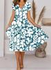 Europeo y Americano Transfronterizo para Mujer Nueva Moda Aliexpress Bohemio Moderno Flores Posicionadas Estampado Cuello en V Manga Corta Vestido