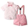 FUENTE Suministro de primera mano de fábrica Nuevo traje de verano para niños Camisa a rayas estilo británico Vestido de caballero Conjunto de tres piezas