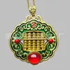 Pingente Cadeado Ruyi de Ágata Vermelha e Jade Natural Colar Cadeado Ruyi de Peixe Duplo e Lótus Banhado a Cobre Dourado