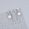 Aretes de Plata Esterlina S925 Sol Luna estrellas Perla coreanos creativos simples estrellas luna pendientes DIY fabricantes de soporte vacío