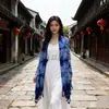 Xale Estilo Étnico Pura Feito à Mão Estilo Tie-Dye Xale Chinês Xale Feminino Viagem Proteção Solar Azul e Branco de Yunnan Texto