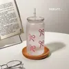 Copo de Plástico Popular com Laço para Meninas Resistente a Altas Temperaturas para Café e Leite Fofo com Aparência Bonita Copo com Canudo Fosco