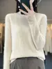 Suéter feminino de lã, sem costura, de primeira linha, gola semi-alta, cor sólida, listras verticais, emagrecimento, para o trabalho, primavera, novo suéter