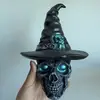2026 Transfronteiriço Halloween Resina Crânio Gótico Chapéu de Bruxa Luz Noturna Criativa Decoração de Mesa para Casa