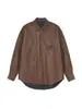Jaqueta de Couro Vintage Estilo Coreano Primavera e Outono Jaqueta de Couro Marrom de Alta Qualidade Lapela Simples Jaqueta Camisa de Couro