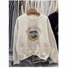 Moletom Pulôver com Estampa Retrô Japonesa para Mulheres, Primavera, Outono, Inverno Estilo Coreano, Jaqueta Grossa de Lã Preguiçosa, Blusa Solta para Estudante