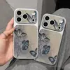 Funda de Teléfono Adecuada para Apple 17/16/15/18 Promax Chapada en Piel de Cordero Flor de Ciruelo Mariposa Azul 12/13