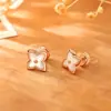 Brincos Populares de Madrepérola Natural em Forma de Trevo de Quatro Folhas, Presilhas de Orelha Sem Furo, Moda de Alto Padrão, Acessórios de Orelha Simples e Compactos