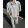 Camisa Polo Masculina de Verão com Caimento Solto, Manga Curta, Casual, Estilosa, Tendência, Patchwork, Manga Curta, Falso Duas Peças, Estilo Americano Limpo