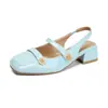 Sapatos femininos de estudante, bico quadrado, tamanho grande, salto médio, tamanho 35-48, bico fechado, sandálias sem calcanhar, dropshipping transfronteiriço AliExpress