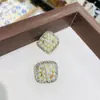 Brincos Quadrados Geométricos de Zircônia e Pérola Estilo Socialite Francês, Versáteis, Elegantes e Simples, High-End, Brincos Delicados para Mulheres
